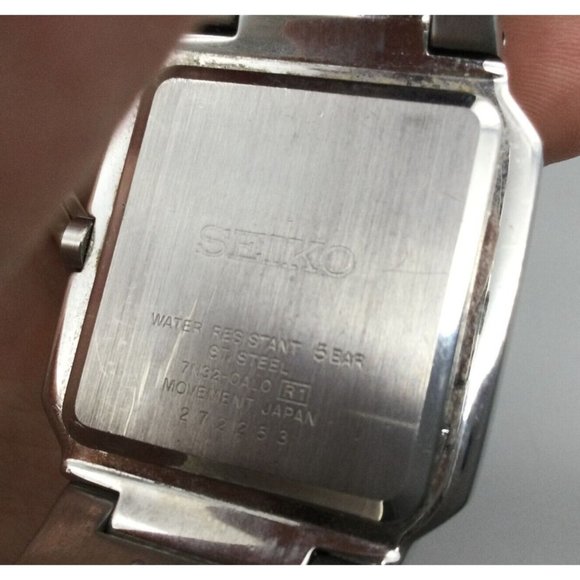 Seiko Watch Men Silver Tone Date 50M Recangle Dial 7N32-0AL0 New Battery 6.75" - Picture 8 of 11